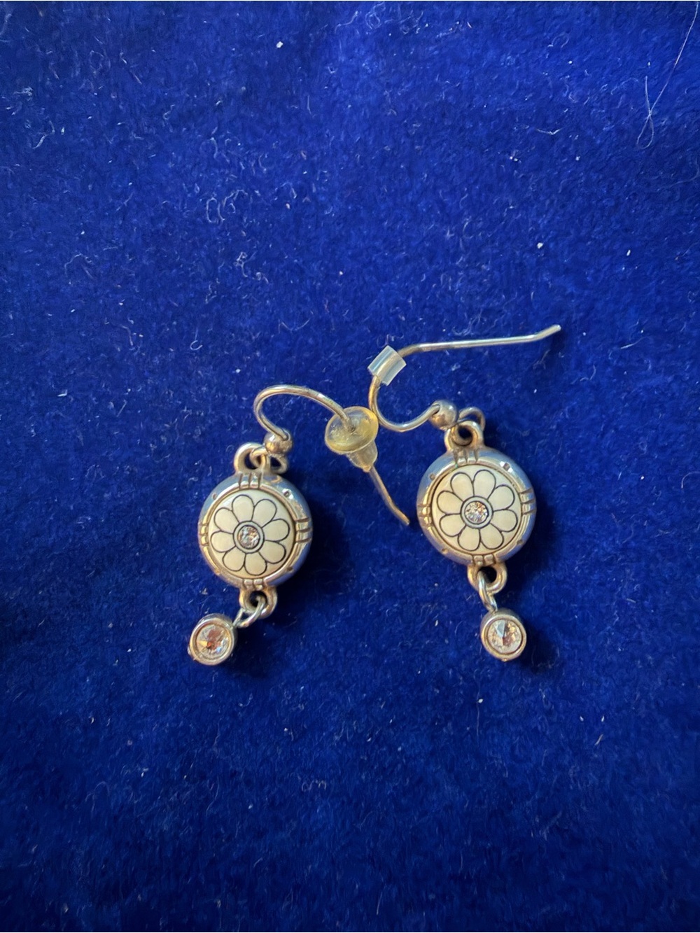 Pandora Gold Floral Drop Earrings with White Enamel & Crystal Dangles